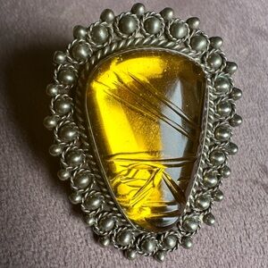 Vintage Alpaca Large Amber Gemstone Brooch